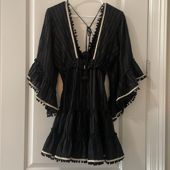 MISA by ANTHROPOLOGIE Womens Black Gold Pom Pom Kacia Dress, EUC! Size XS/S - Picture 10 of 10